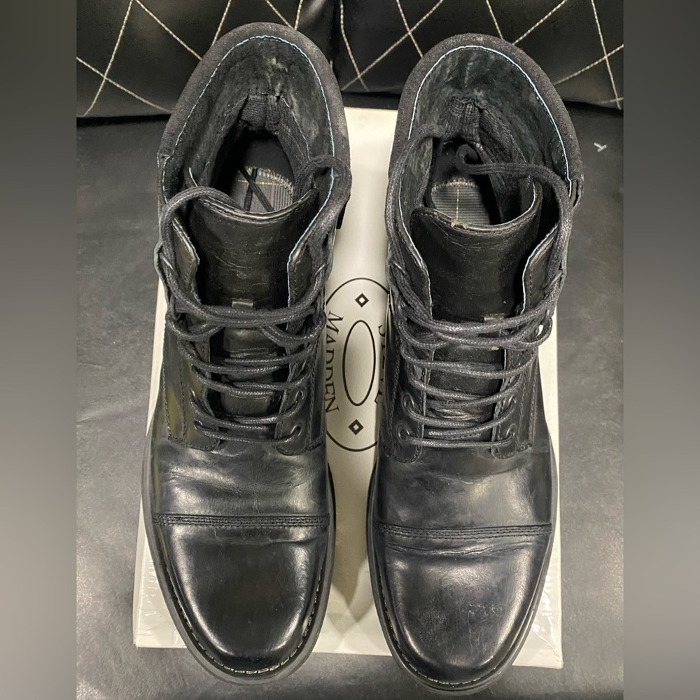 Steve Madden Men black leather lace up boots size 10 1/2